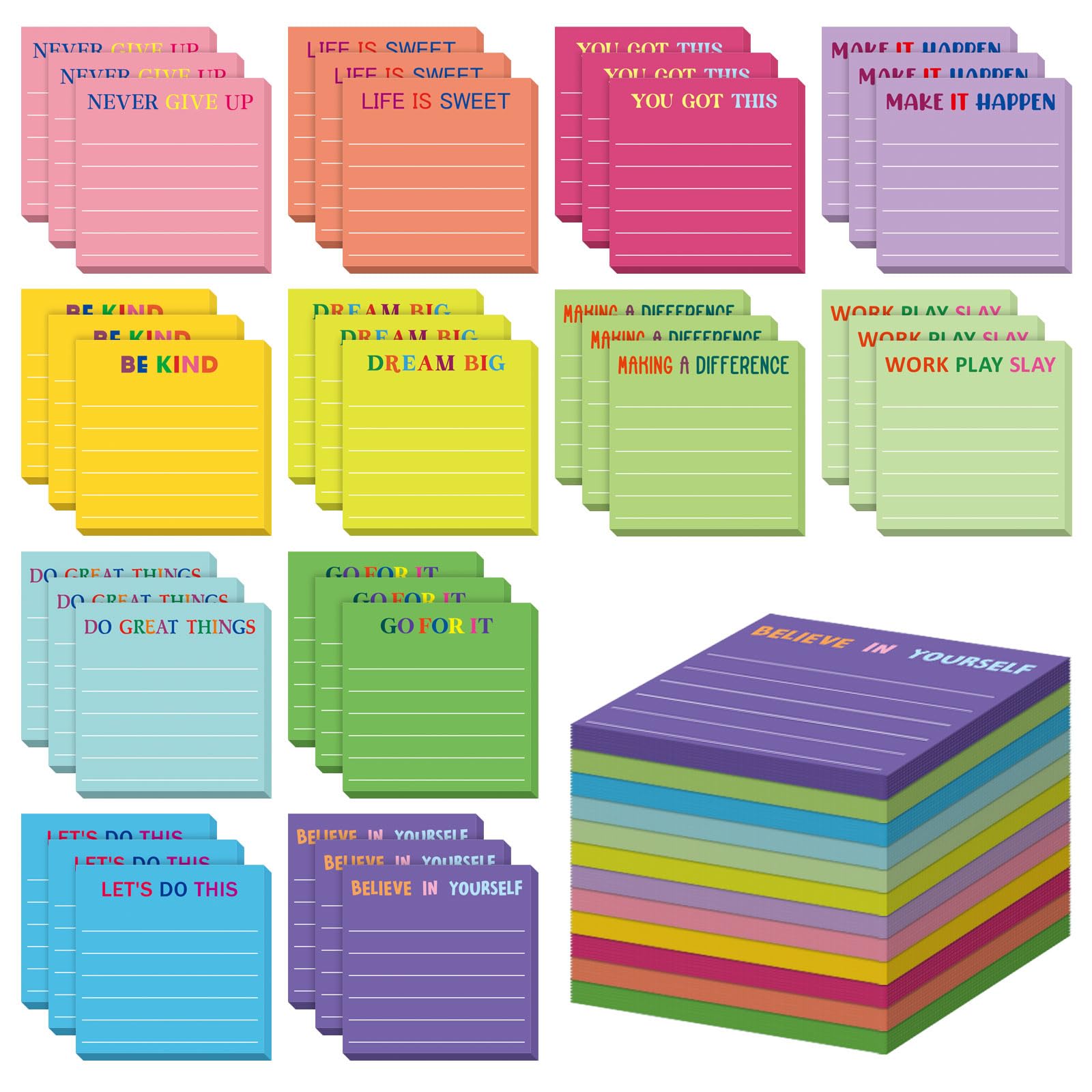 Yinder Lot de 48 notes autocollantes inspirantes - Cadeau motivant