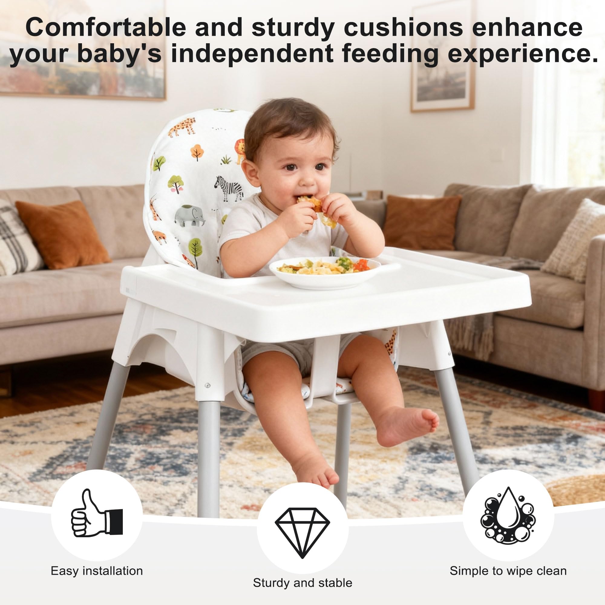 Lomgwumy for IKEA High Chair Cushion for Antilop Cushion With Chair Bag, for IKEA Antilop Highchair Cotton Non-Slip, Soft - Image 3
