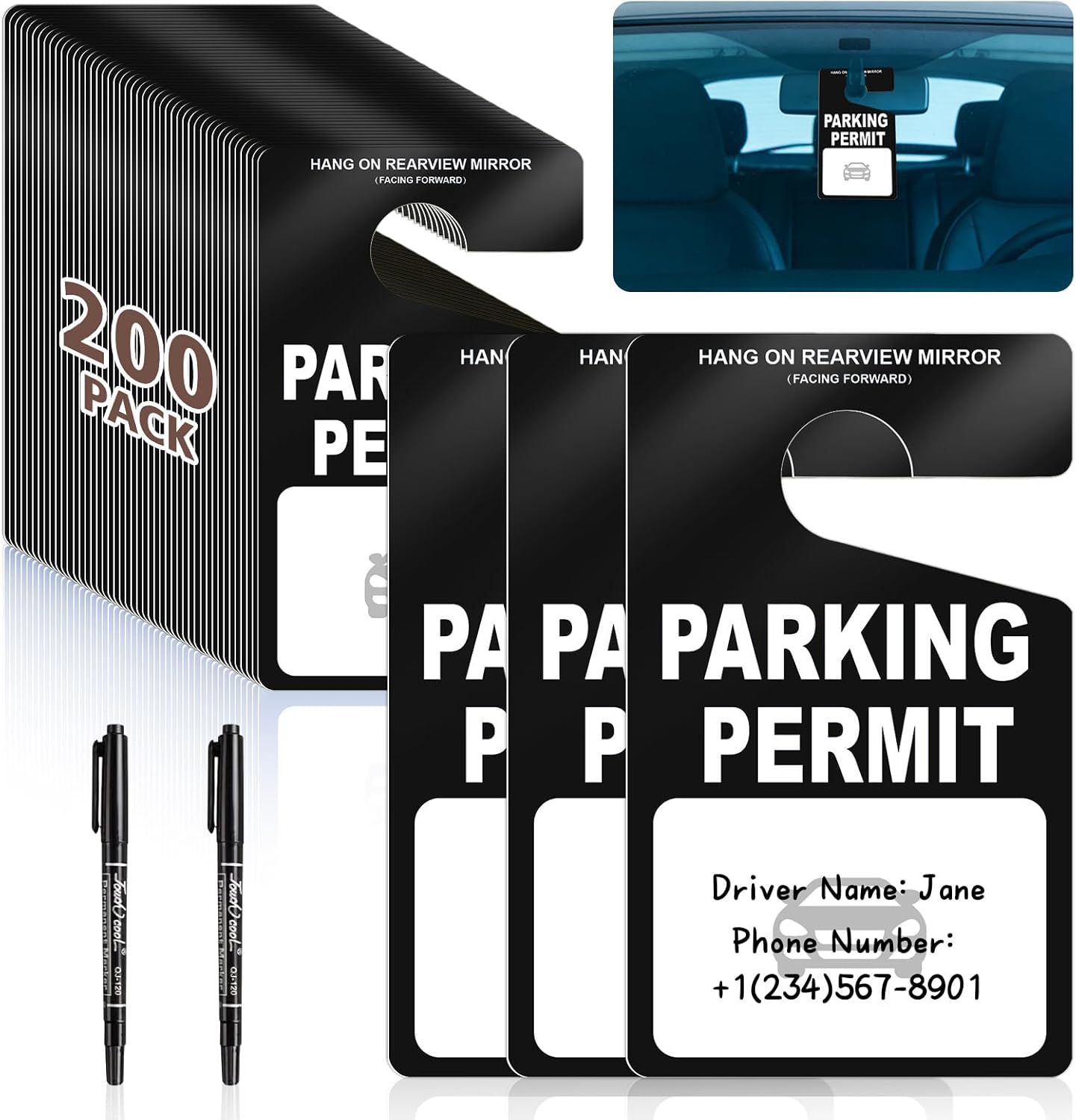 500 PCS Plastic Parking Permit Hang Tags Red Blank Rearview Mirror Placards Thick 18 Mil Waterproof PVC 3x5 Inch Single-Sided Printing with 5 Marker Pens for Temporary Parking Passes (500, Blue)