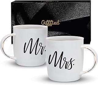 Triple Gifffted Mr and Mrs Mugs, wyjątkowy prezent na ślub, prezenty dla pary, rocznica, zaręczyny, kobiety, panna młoda, pary, Boże Narodzenie, wieczór panieński, walentynki, zestaw prezentowy dla niej kubek do kawy