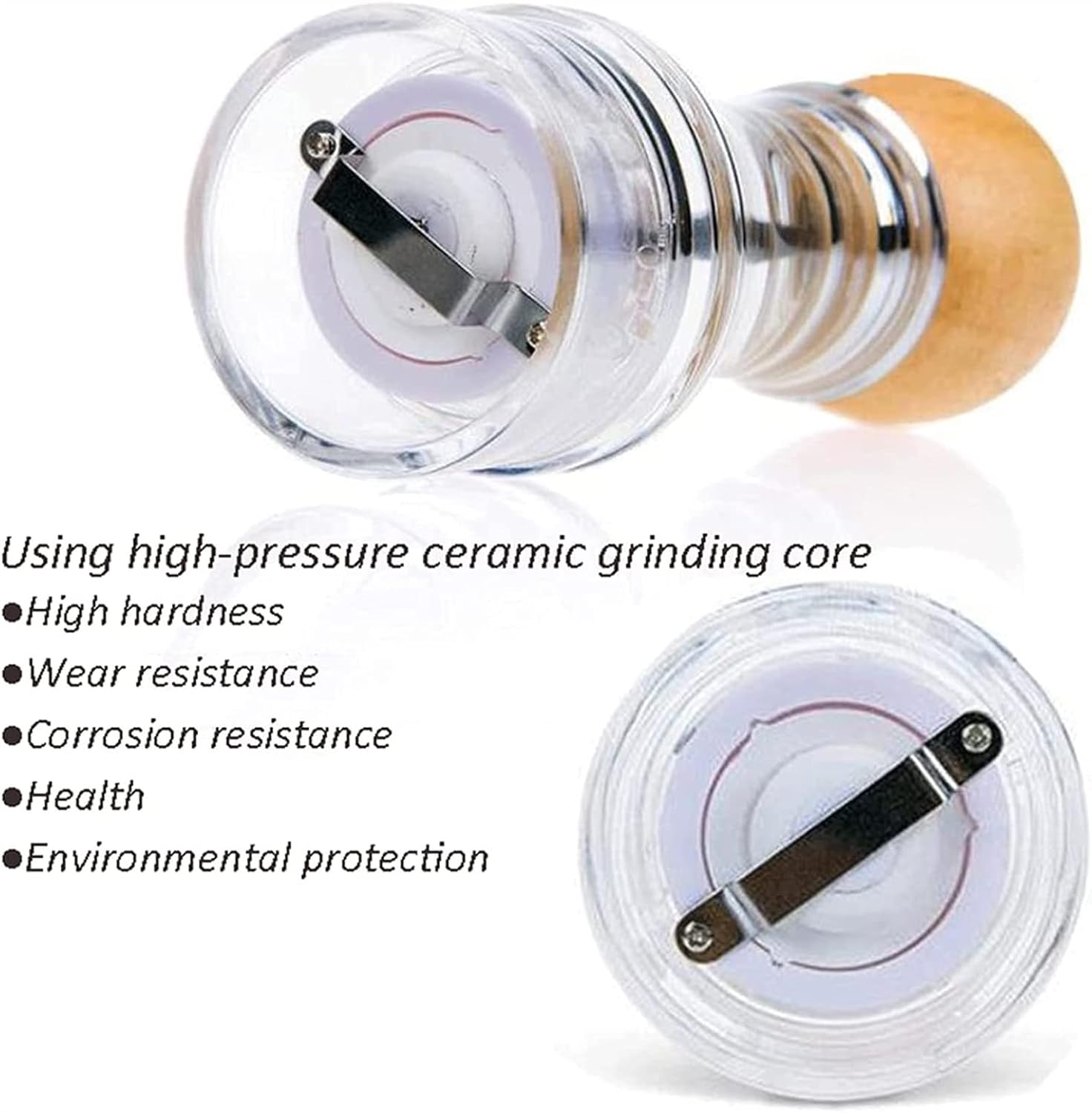 Salt and Pepper Mill Set,Wooden Salt and Pepper Grinders,Salt and Pepper Shakers with Acrylic Visible Window,Ceramic Grinding Core,Pack of 2 Grinding
