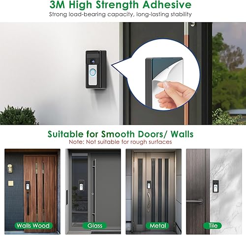 Miniatura 5 de Liwin Soporte adhesivo de metal para timbre de video compatible con timbre de video inalámbrico Ring/Blink, soporte de montaje sin taladro