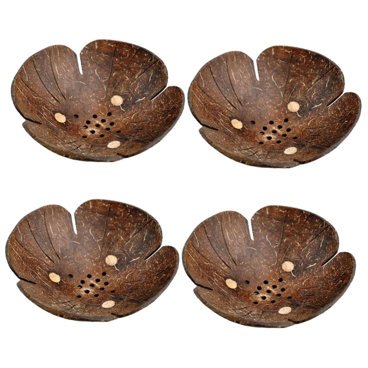 2 Pezzi Vassoio Sapone in Guscio di Cocco Naturale - Portasapone Autoscolante per Cucina e Bagno(13x13cmx4pcs)