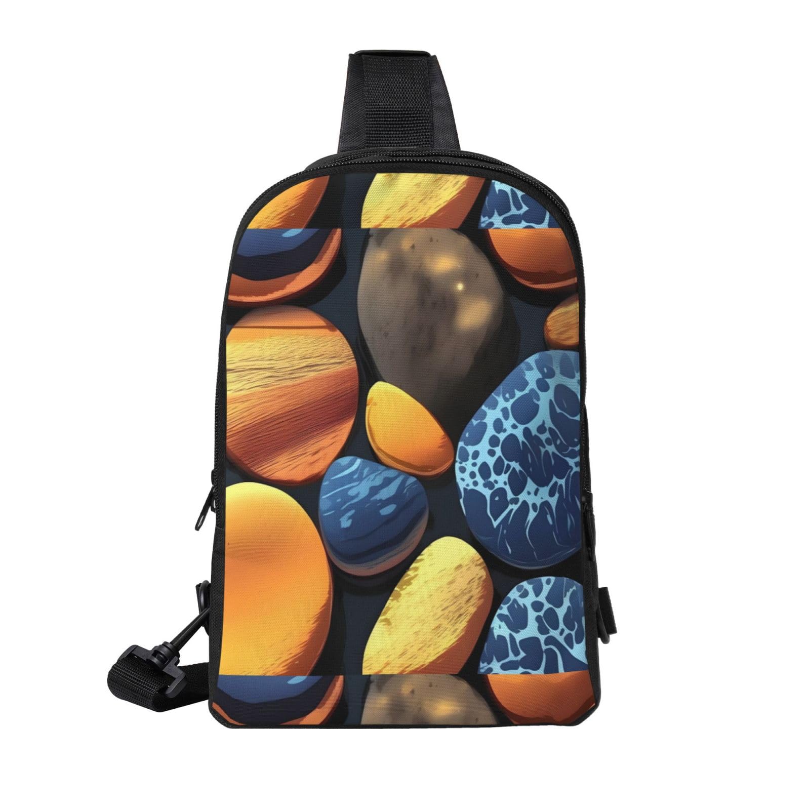 Yellow Pebbles Adjustable Strap Large Capacity Double Layer Crossbody Chest Bag 7.7x2.4x11.8in For Camping Travel Daily Leisure Activities