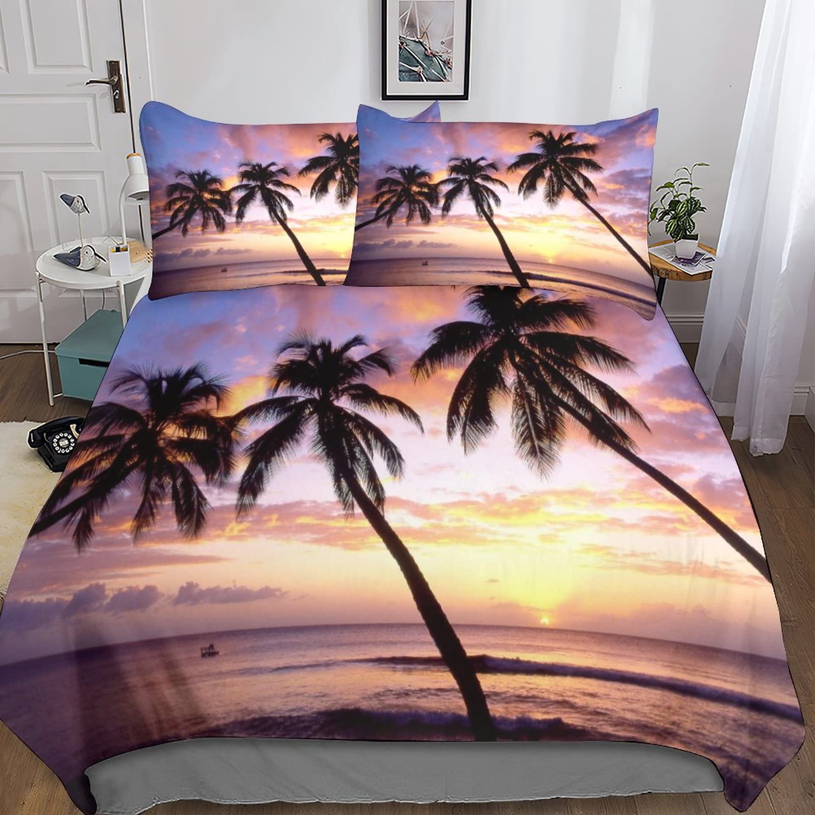Ensemble de literie 3D Hawaii Beaches anti-plis en microfibre pour lit double