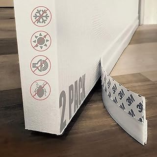 Draught Excluder Door,Door Draught Stopper Rubber Bottom Seal Strip Self Adhesive Weather Stripping Soundproof Under Door Draft Stopper Door Draft Blocker，White 2 Pack