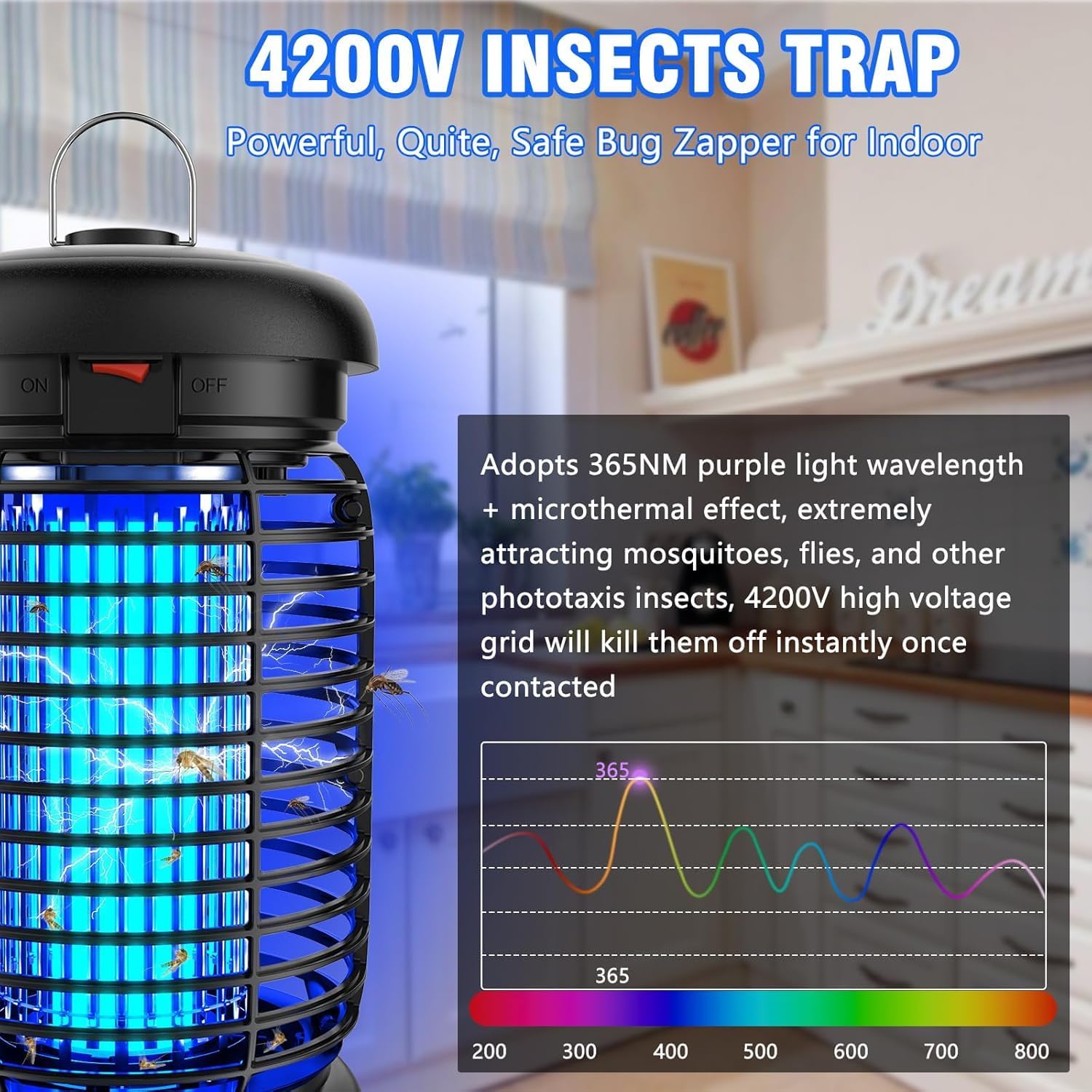 seenlast Lampe Anti Moustique 15W 4200V UV Tueur d'Insectes Électrique Étanche 140m² Intérieur Extérieur