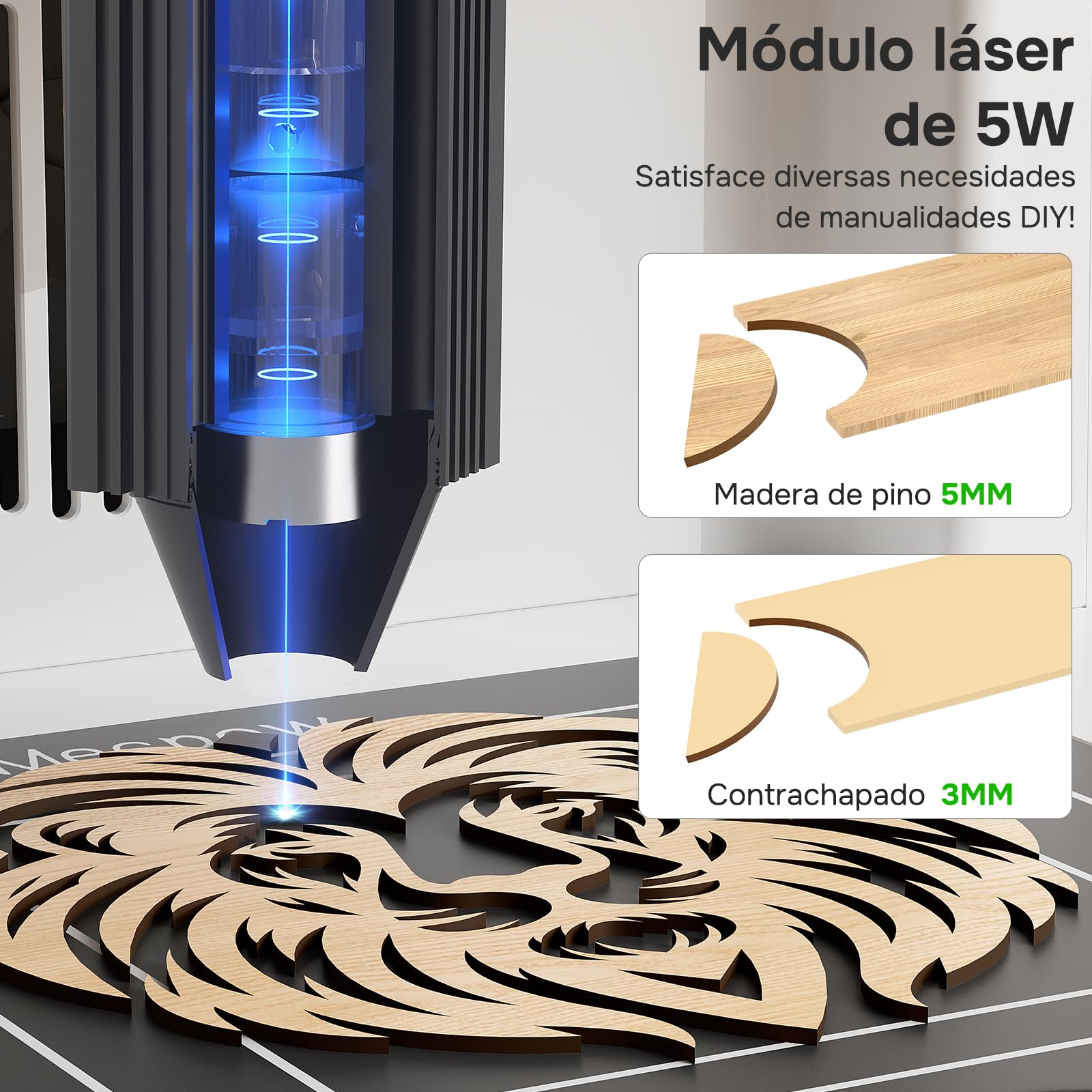M1 Mini Grabadora Laser, Cortadora Laser de diodo de 5 W portátil de oficina, velocidad de grabado 10000 mm/min, zona de grabado 100 x 100 mm, precisión hasta 0,01 mm