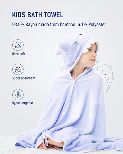 Miniatura 2 de ZIONOR Toalla con capucha para niños, toallas de baño extragrandes de 35 x 50 pulgadas para niños de 3 a 10 años, toallas suaves de alta calidad