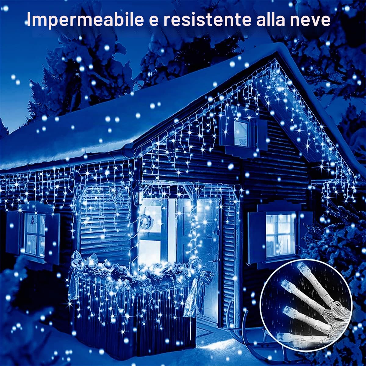 Catena Luminosa Esterno Solare,Luci Natale Esterno Cascata 10M 300LED Luci Giardino Luce da esterno Impermeabile con Telecomando per Festival,Matrimoni,Feste,Giardini,Terrazze (Blu)