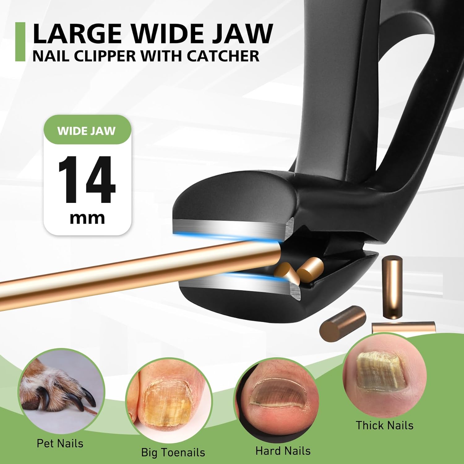 BALUCA Toenail Clippers for Thick Nails for Seniors, Straight Fingernail Clippers and Angled Head Large Toe Nail Clippers with Wide Opening Nail Cutter for Men & Women, Black - Image 5