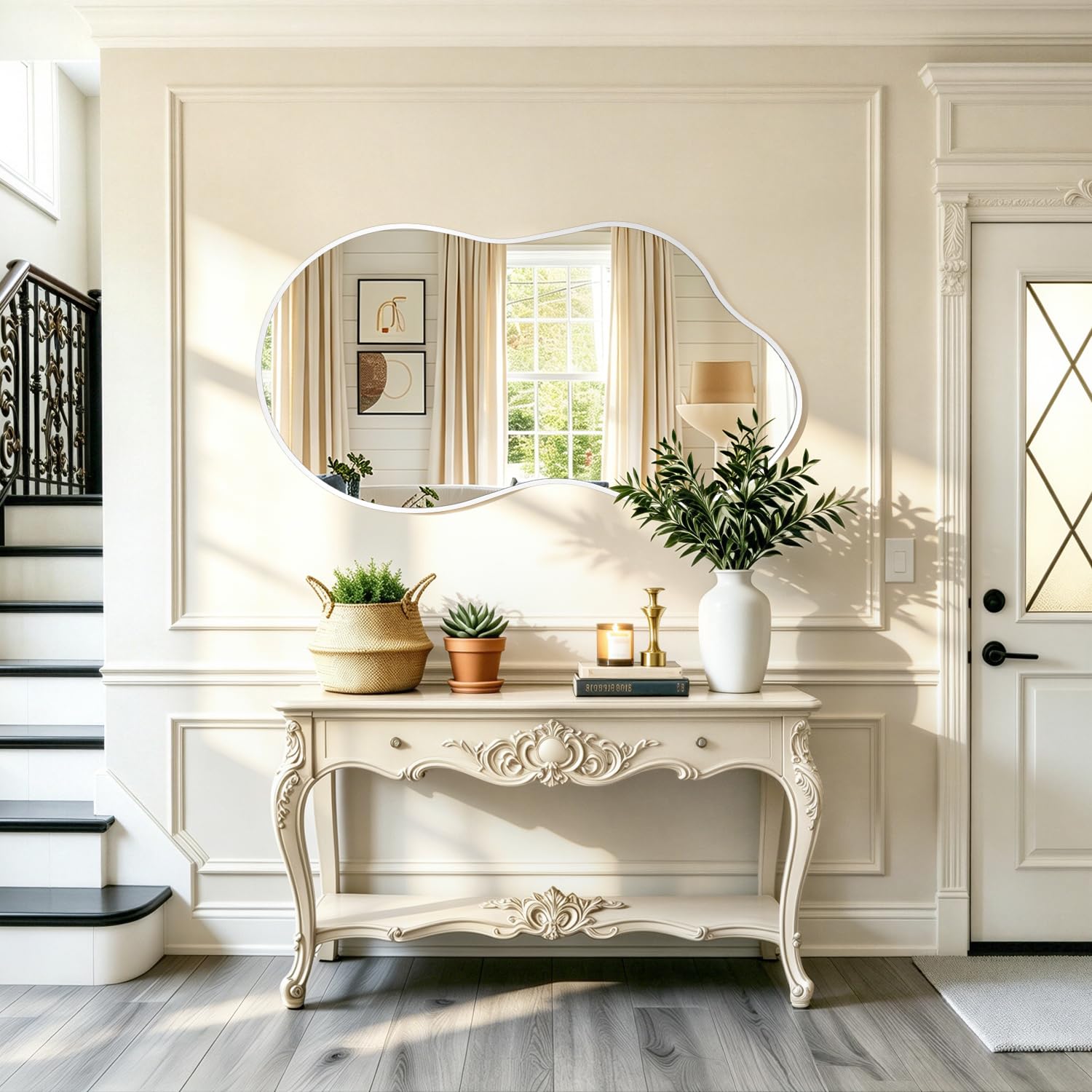 JJUUYOU Espejo Irregular para Paredes, Espejo Grande para baño, Decorativo, 50 x 90 cm, Marco simétrico de Aluminio aeroespacial, Adecuado para Dormitorio, Sala de Estar, vestidor o Entrada