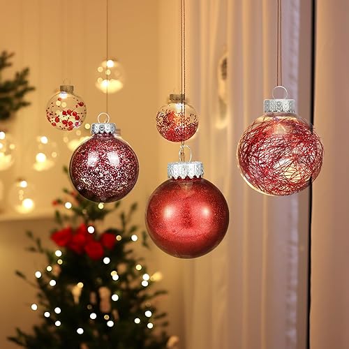 Miniatura 3 de 24 adornos de bola de Navidad transparentes inastillables, esferas decorativas de Navidad, esferas delicadas para decoración (2.36 pulgadas, rojo)