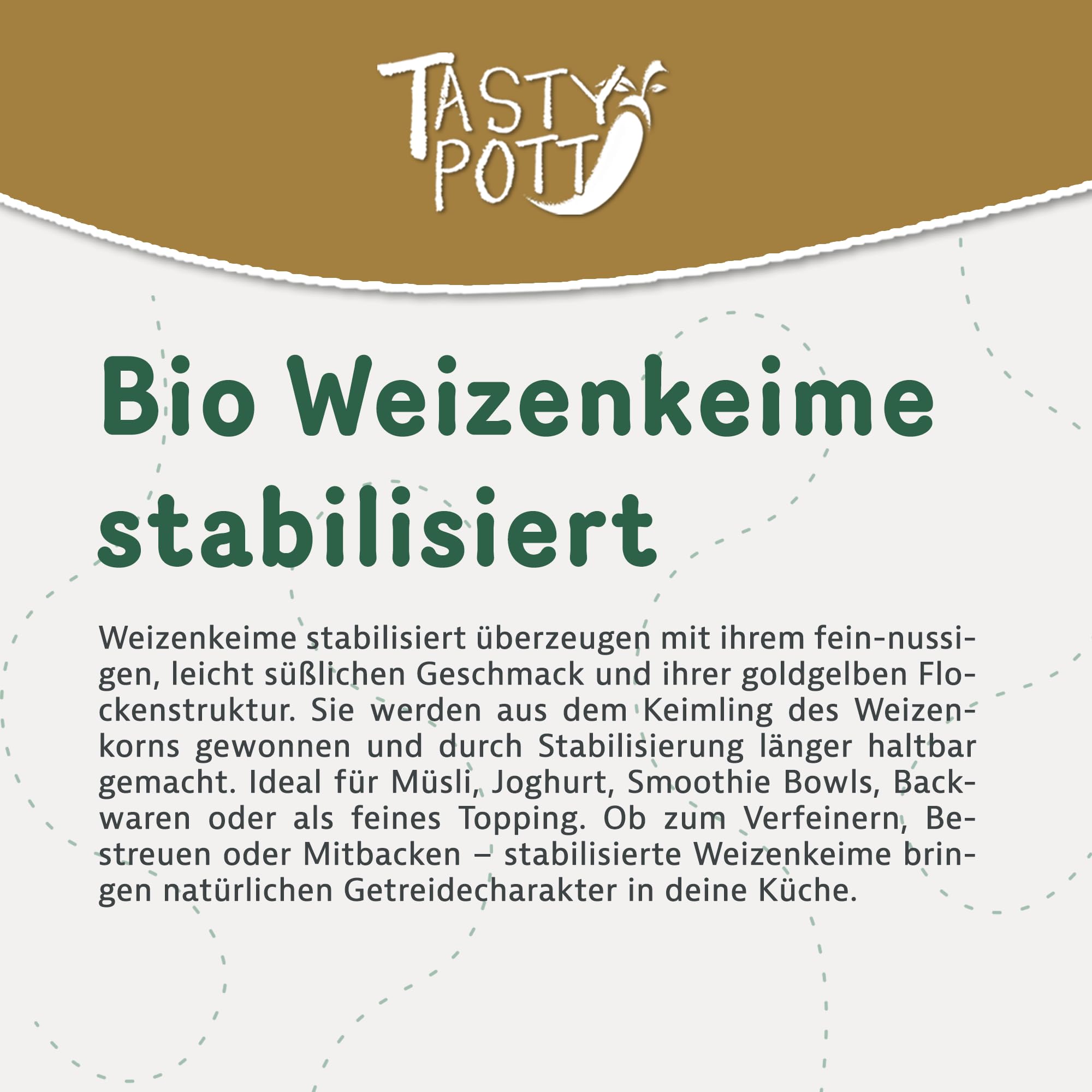 Tasty Pott Bio Weizenkeime gemahlen - stabilisiert I Vegane Ernährung I Weizenkörner I Weizenmehl I Zum Backen I Eiweiß I Aminosäuren I Naturprodukt I Im Beutel 1000g (2x1000g)