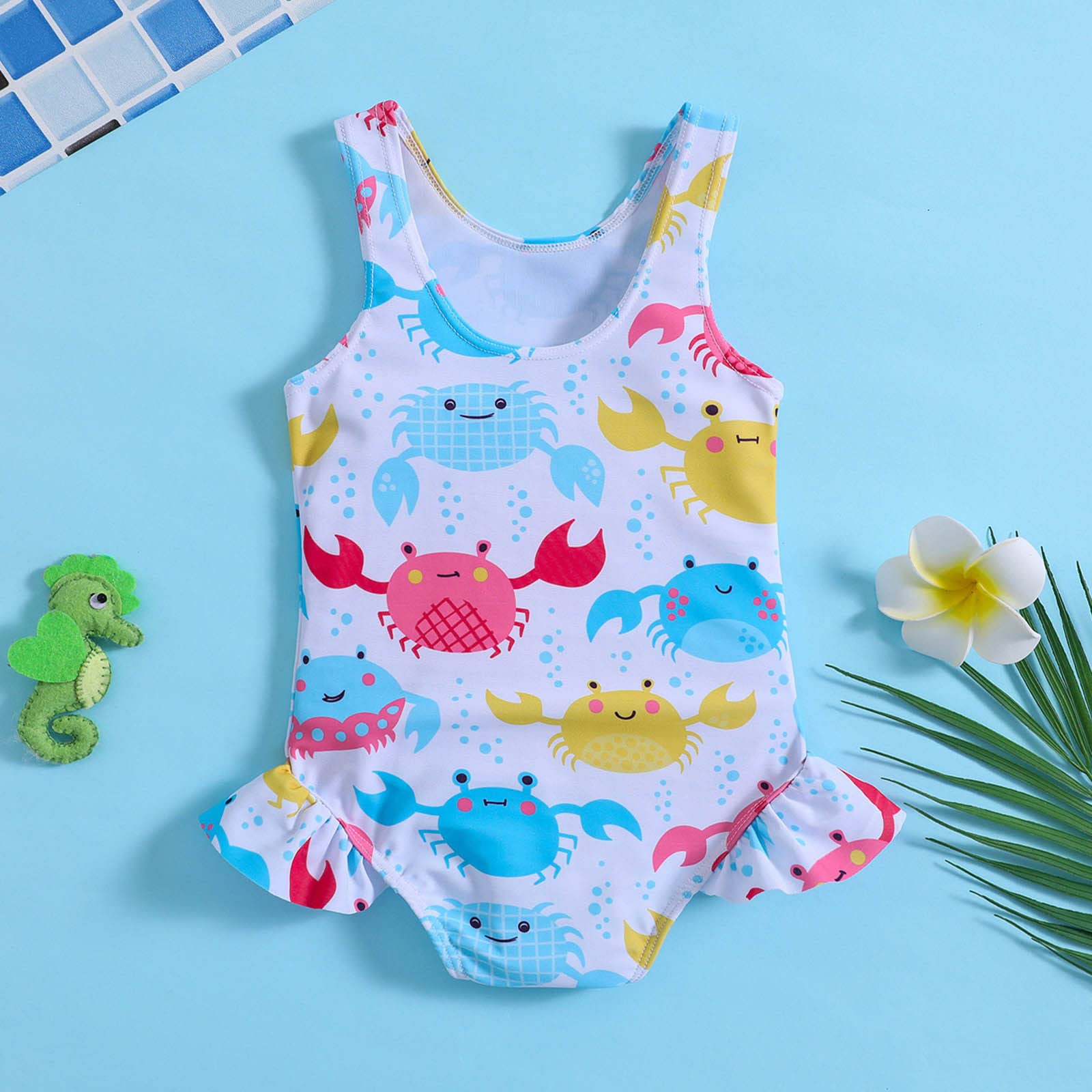 Traje de baño para mujer niña volantes dibujos animados 1 pieza bikini playa