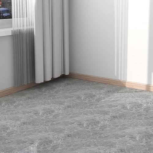 Miniatura 2 de Euventyles Azulejos de suelo autoadhesivos de 12 x 12 pulgadas, azulejos de piso antideslizantes para baño, suelo de mármol gris, 10 unidades