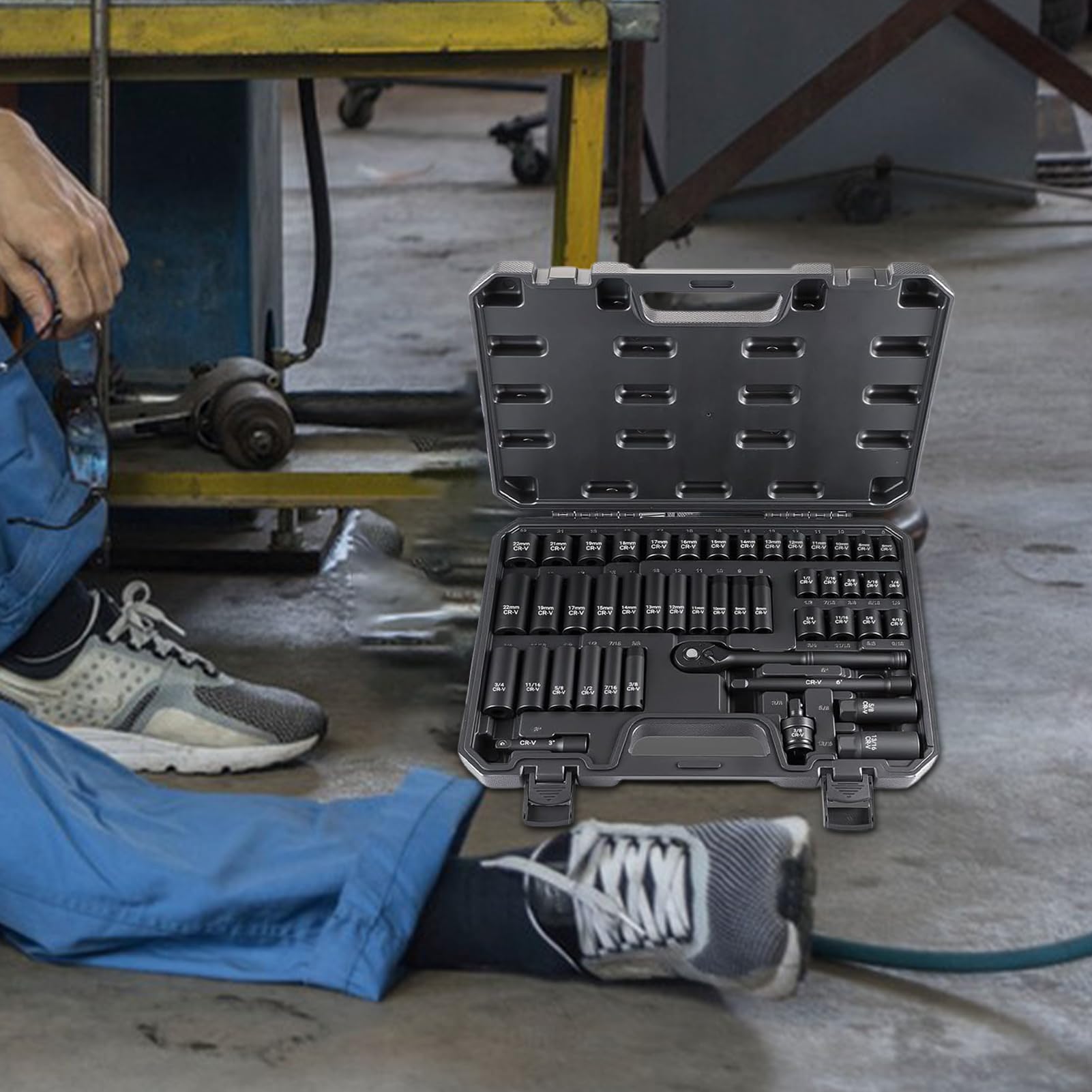 Zestaw nasadek napędowych 3/8 – 47-częściowy zestaw narzędzi mechanicznych z szybkim uwalnianiem 72-zębowy – zestaw gniazd mechanicznych, do konserwacji pojazdów, przemysłowych, domowych