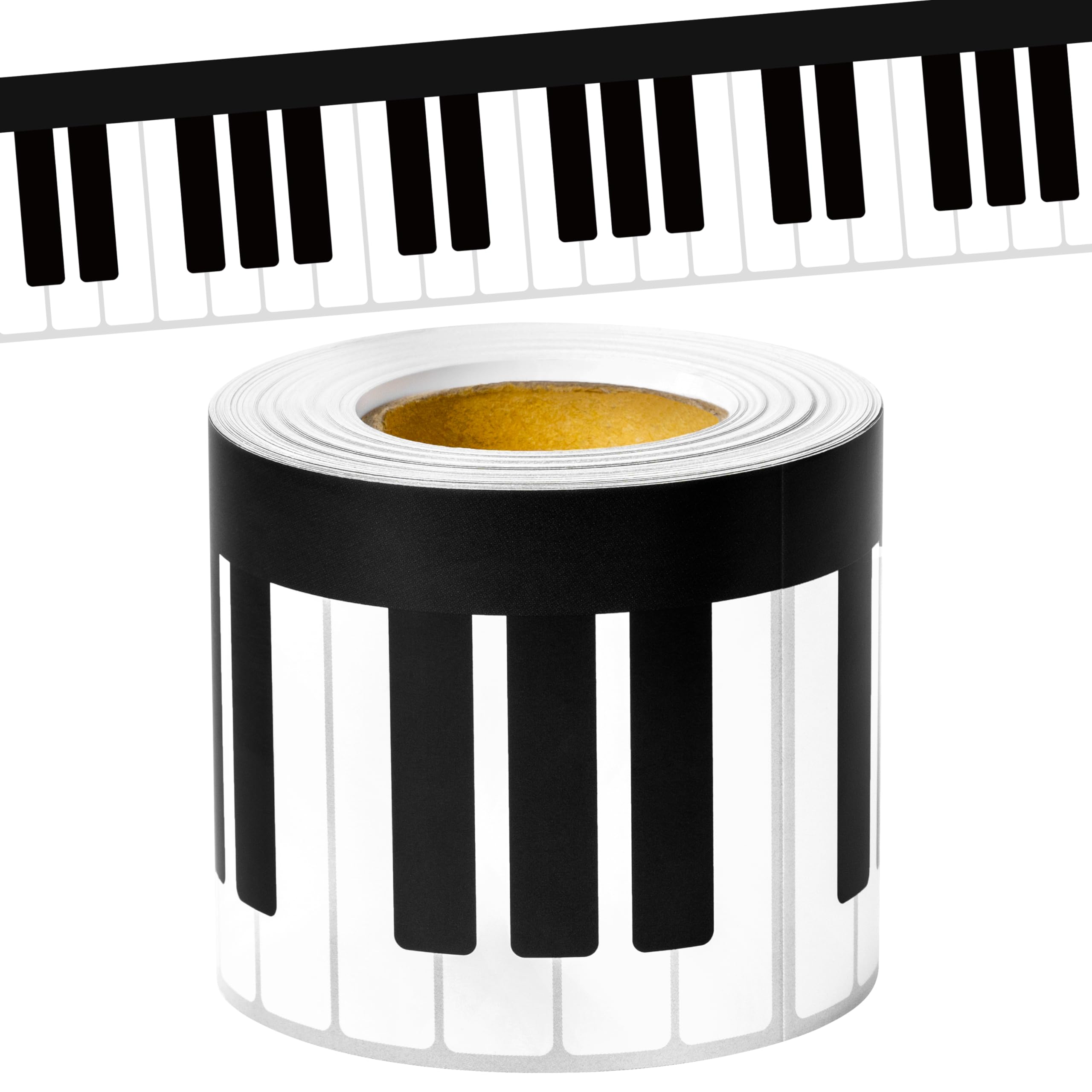 BeYumi Piano Keyboard Border Trim - 65ft Back to School Music Piano Keyboard Straight Rolled Border Trim Black White Music Keys Bulletin Board Borders School Classroom Office Chalkboard Party Decor