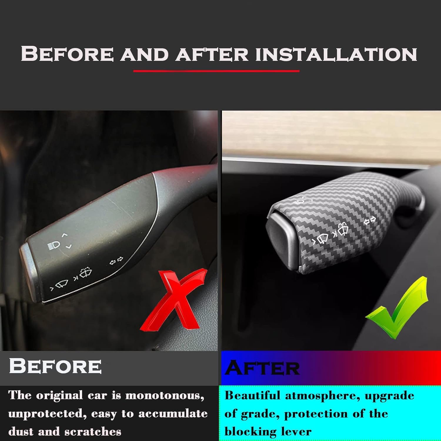 YHCDSEA for Tesla Model Y/3 Steering Wheel Panel Trim and Steering Lever Gear Shift Cover (Matt Carbon Fiber Pattern)