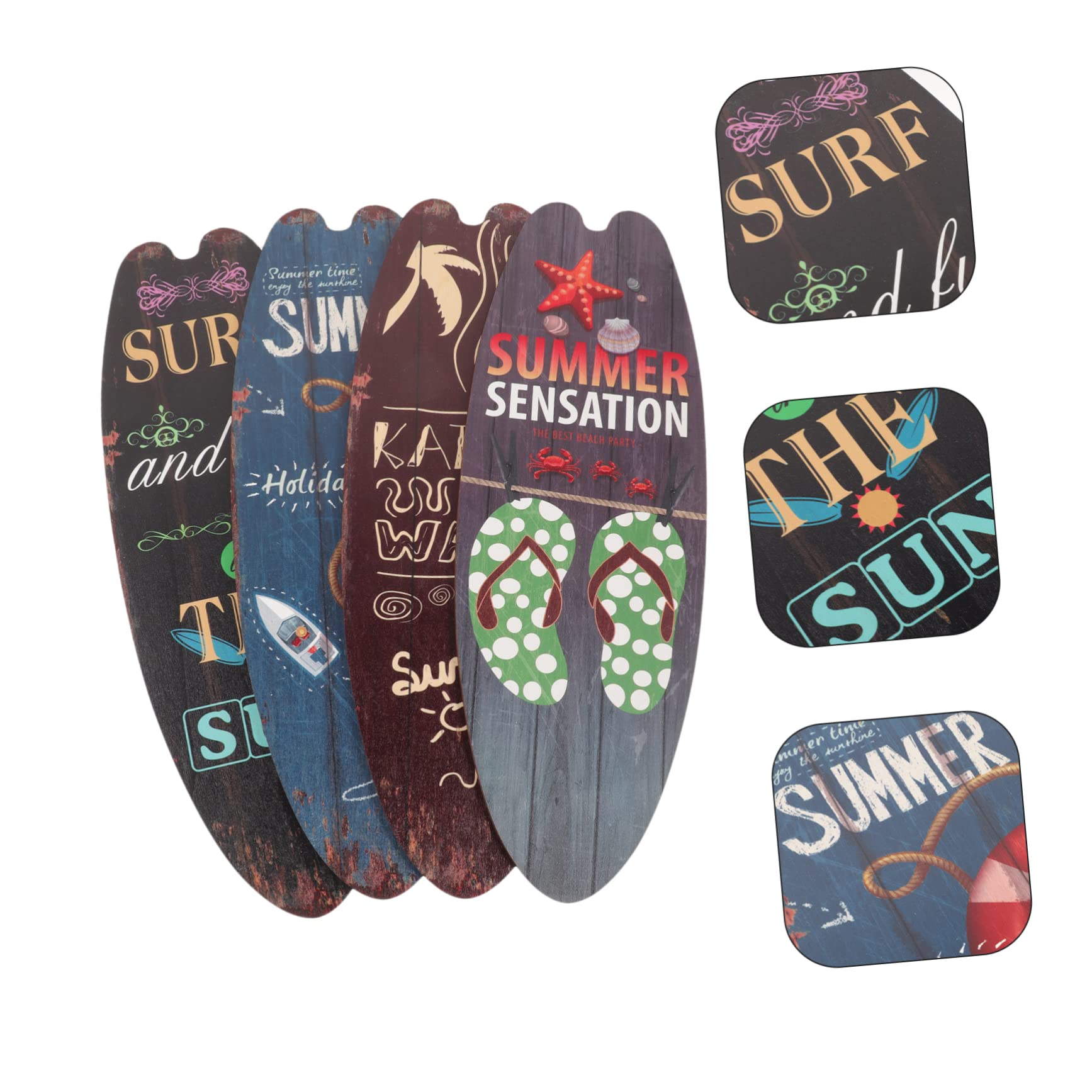 4 Stück Surfbrett Holzschild für Wand und Tür, Sommerdeko