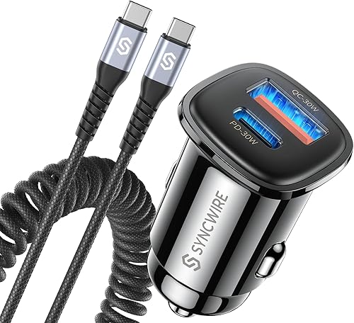 Syncwire Cargador USB C para coche de 60 W PD 30 W y QC 30 W Cargador de coche USB de carga rápida con cable tipo C de 5 pies compatible con Samsung Syncwire Cargador USB C para coche de 60 W PD 30 W y QC 30 W Cargador de coche USB de carga rápida con cable tipo C de 5 pies compatible con Samsung