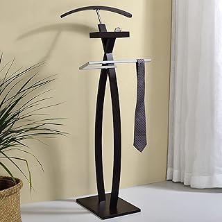 Kings Brand Furniture Curved Suit Rack Valet Stand, Clothes Rack, Clothing Organizer, Jacket Hanger, Chrome/Walnut