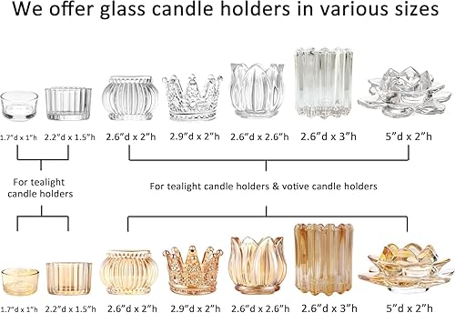 Miniatura 9 de GOLDEAL Portavelas corona, 12 piezas de vidrio transparente, portavelas votivas a granel, soporte para velas de té para centros de mesa, bodas,