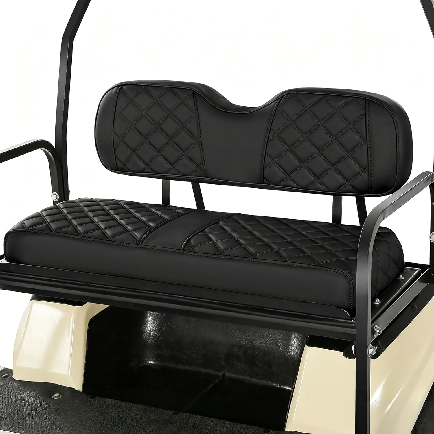 Universal Golf Cart Rear Seat Covers Vinyl Leather Back Seat Cover for Club Car EZGO Yamaha Aftermarket Ordinary Cushions No Nails Required Easy to Install & Clean Seat Cover Black