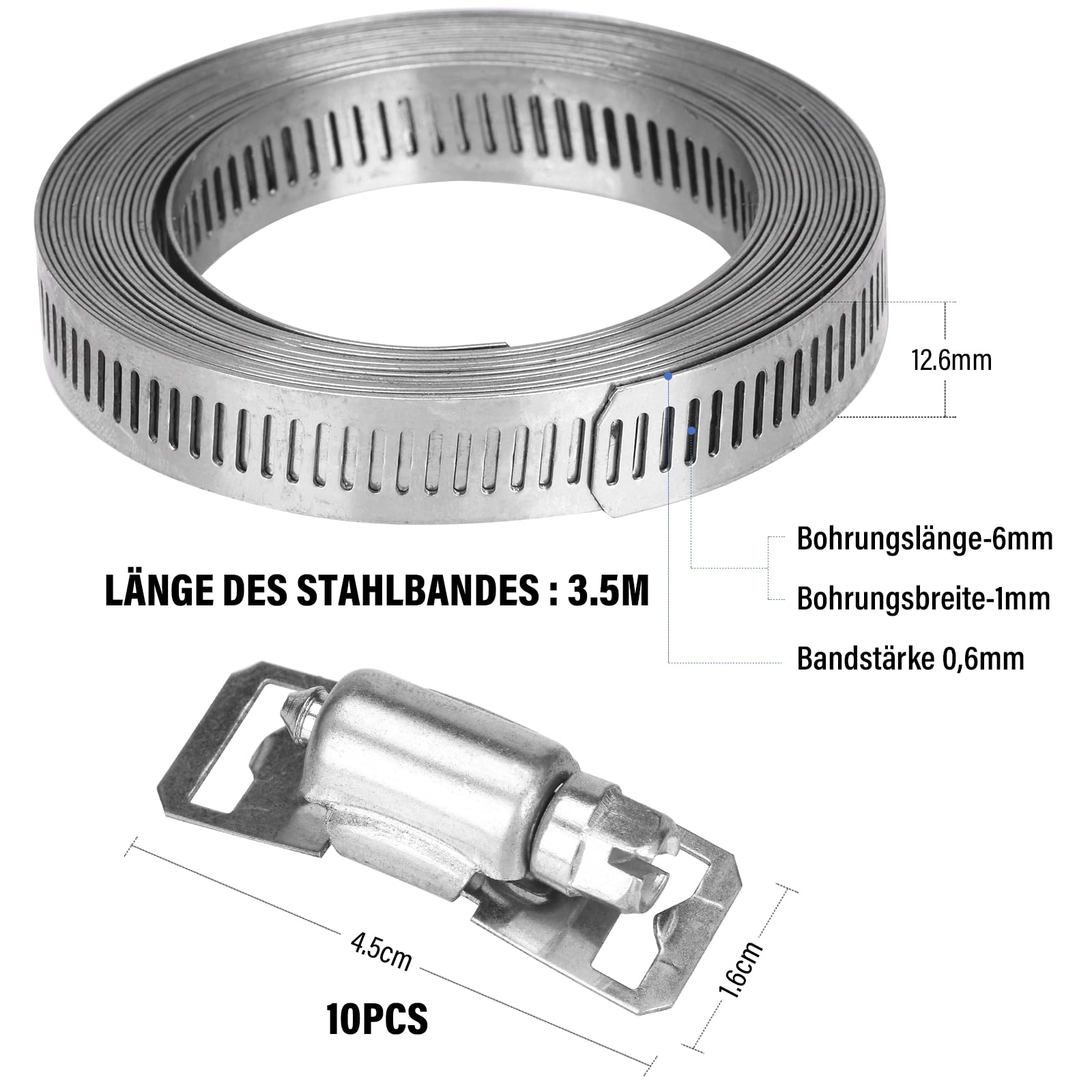 Fascette Metalliche Stringitubo In Acciaio Inox - 3.5m Con 10 Fissaggi Per Tubi Gas/Acqua