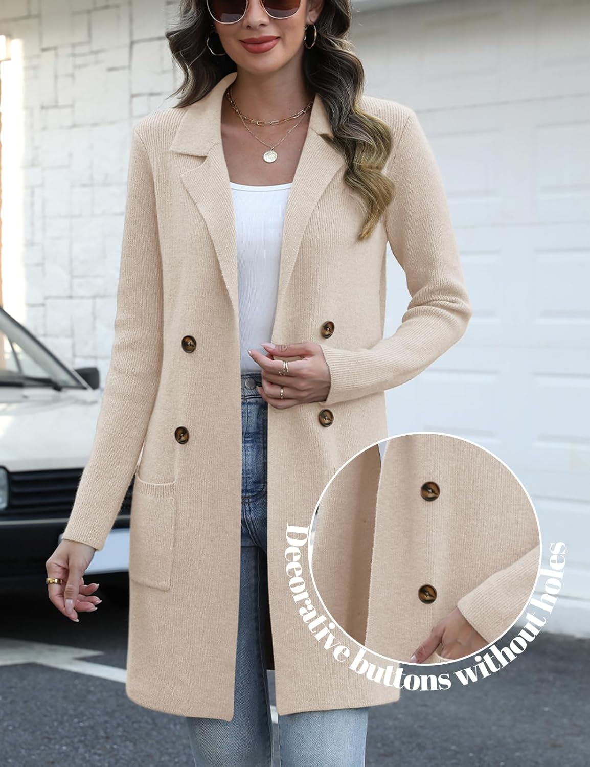 CiCiBird Women's Fall Long Cardigan Sweater Open Front Knit Coats Dressy Casual Jacket Coatigan with Pockets