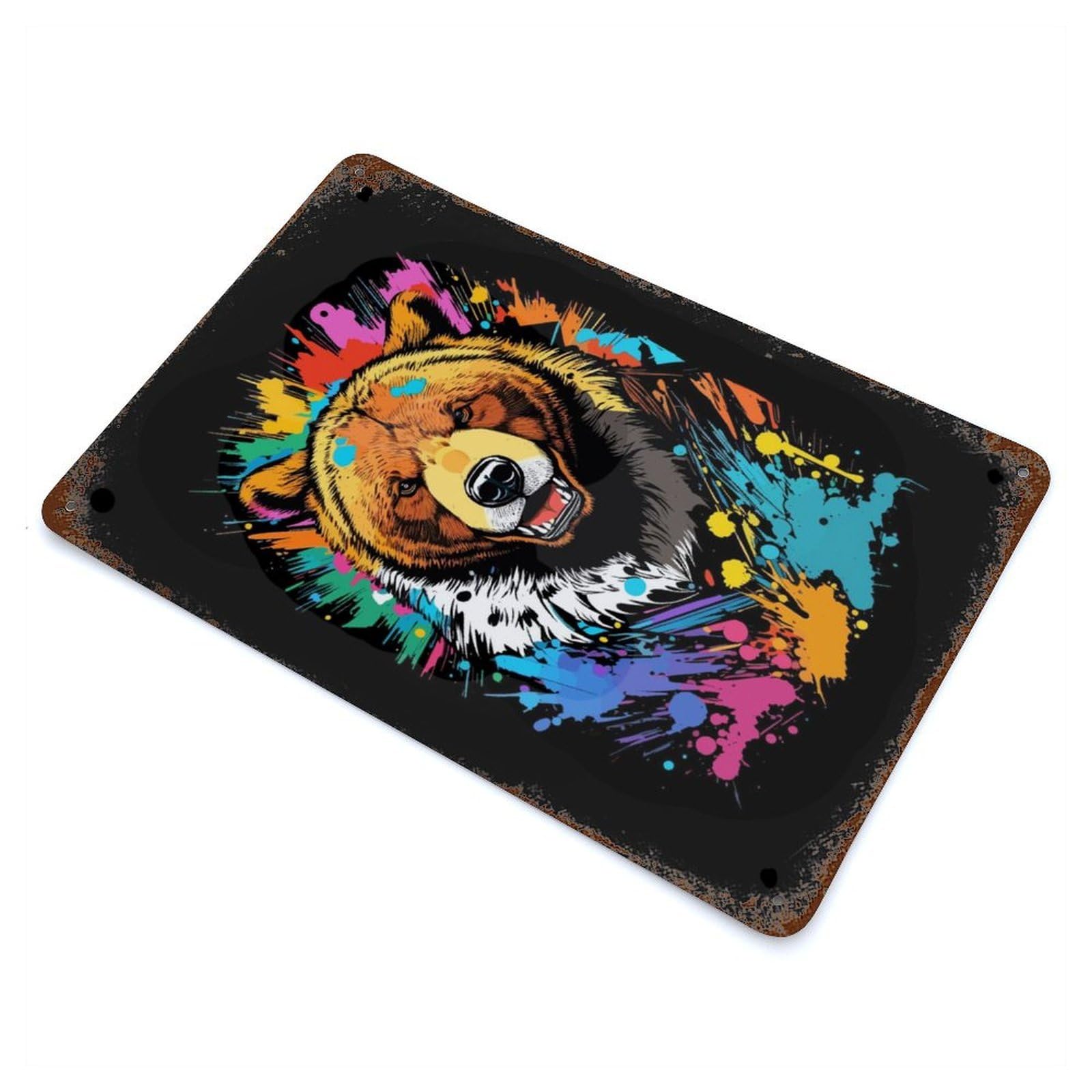 Bear Head Graffiti Vintage Rust Metal Sign 11.8"x7.9", Farmhouse Wall Decor for Garage, Pub Or Kitchen