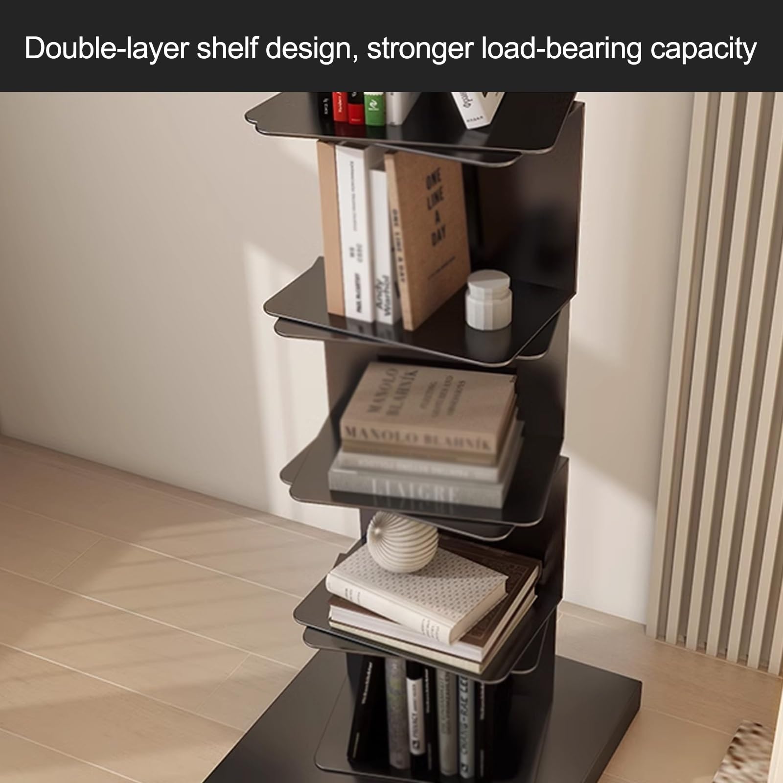Libreria a Torre con Colonna Verticale in Metallo, 5 Ripiani, Stretta, a Scala, per Piccoli spazi, espositiva, scaffale Bianco per Ufficio Domestico