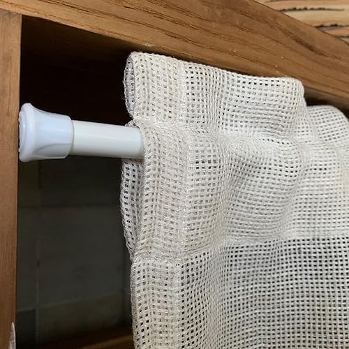 Miniatura 6 de Cortina de cocina corta semitransparente retro con textura de lino beige sólido debajo del fregadero, cortina de gabinete con borlas y bolsillo para