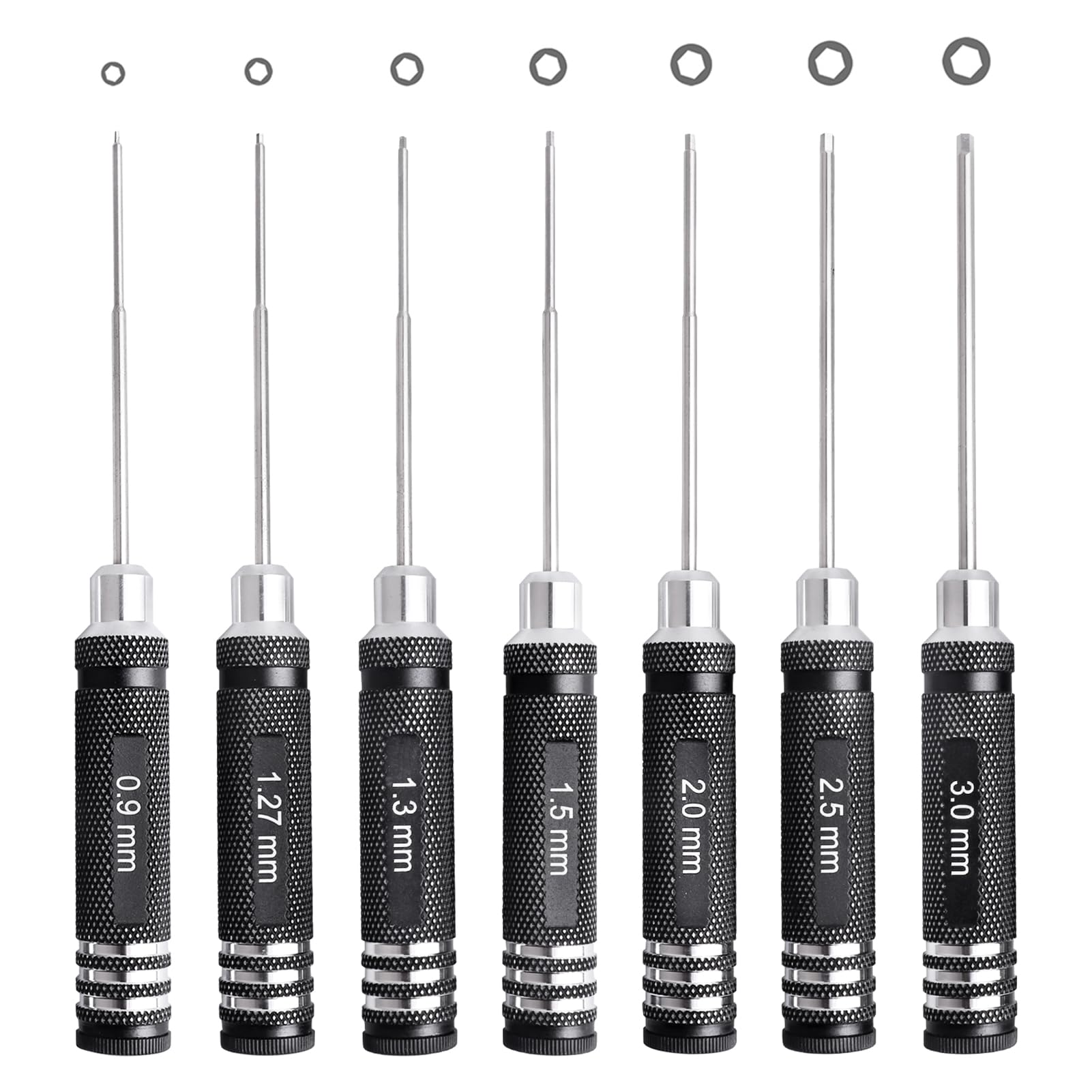 7Pcs Hex Screwdriver Set 0.9mm 1.27mm 1.3mm 1.5mm 2.0mm 2.5mm 3.0mm Hex Driver Allen Wrench RC Tool Kit for RC Car Multi-Axis FPV Racing Drone RC Quadcopter Helicopter Models
