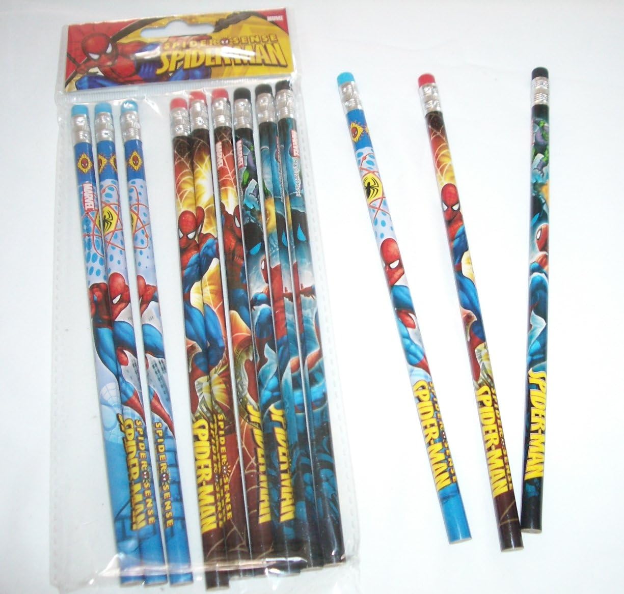 12 pcs Wooden Pencil Pixar Cartoon Character Authentic Licensed School Party Bag Fillers (Spiderman)