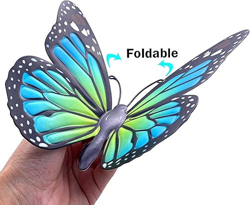 Miniatura 10 de EOORAU Decoración de pared de mariposa de metal para exteriores, paquete de 4 mariposas de 9.8 pulgadas, escultura colgante para decoración del