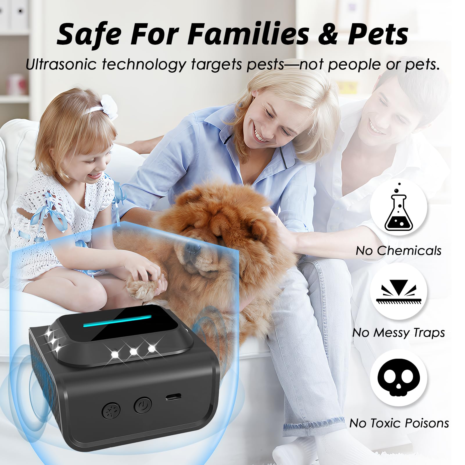 Ultrasons Souris et Rats, 360° répulsif à ultrasons avec 3 Modes de Fonctionnement, répulsif d'intérieur Contre Les rongeurs, Rats, tétranyques, Mites et Fourmis