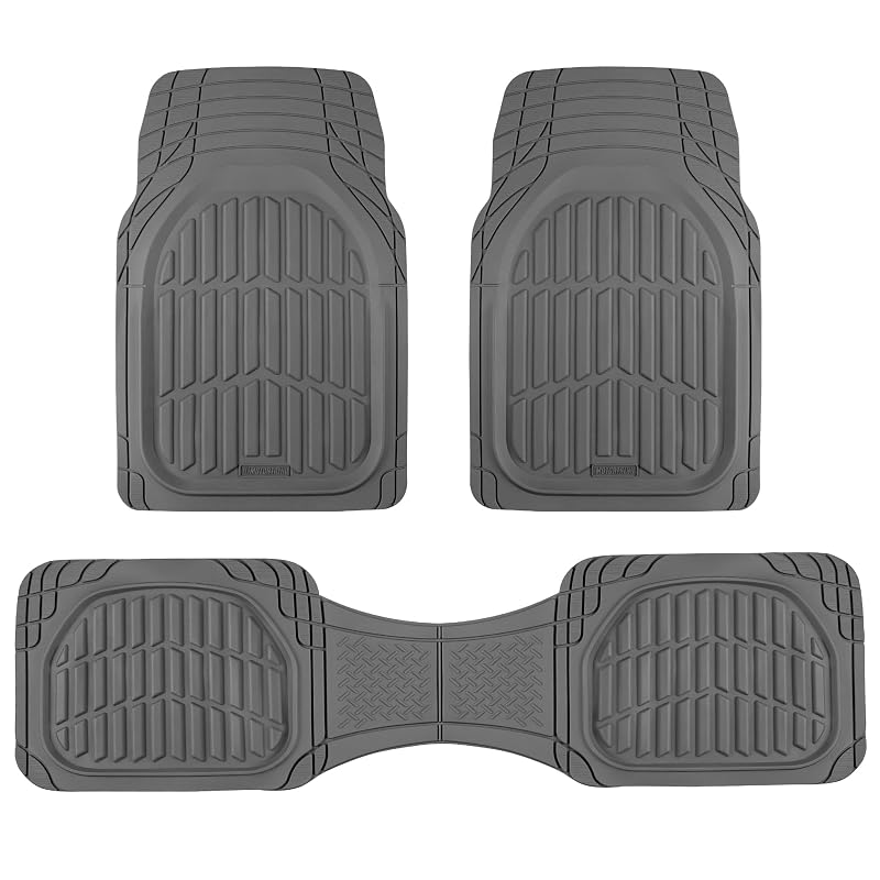 Tapetes Automotivos de Borracha Motor Trend FlexTough LITE Cinza, Recortáveis para Carros, SUVs, Caminhões e Vans, Kit Completo