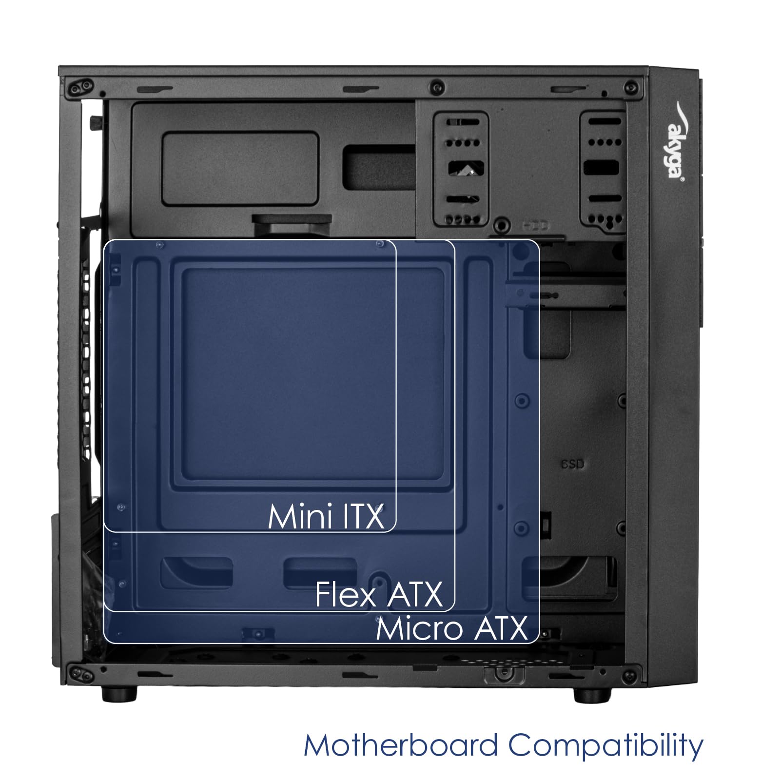 Akyga AK19BK Micro Tower - Case per PC compatto con USB-C, USB 3.0 e audio HD, supporta Micro ATX, Mini ITX, Flex ATX, per uso in ufficio e a casa, senza alimentatore, nero