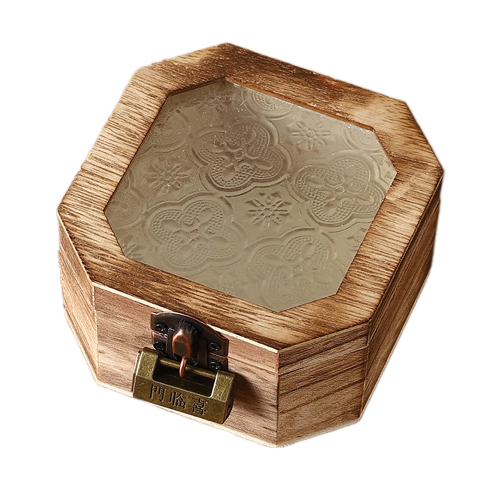 Woedpez Begonia Pattern Jewelry Organiser with Glass Lid and Wooden Frame Storage Box for Vanity Table Decoration Spacious Jewelry Display Box