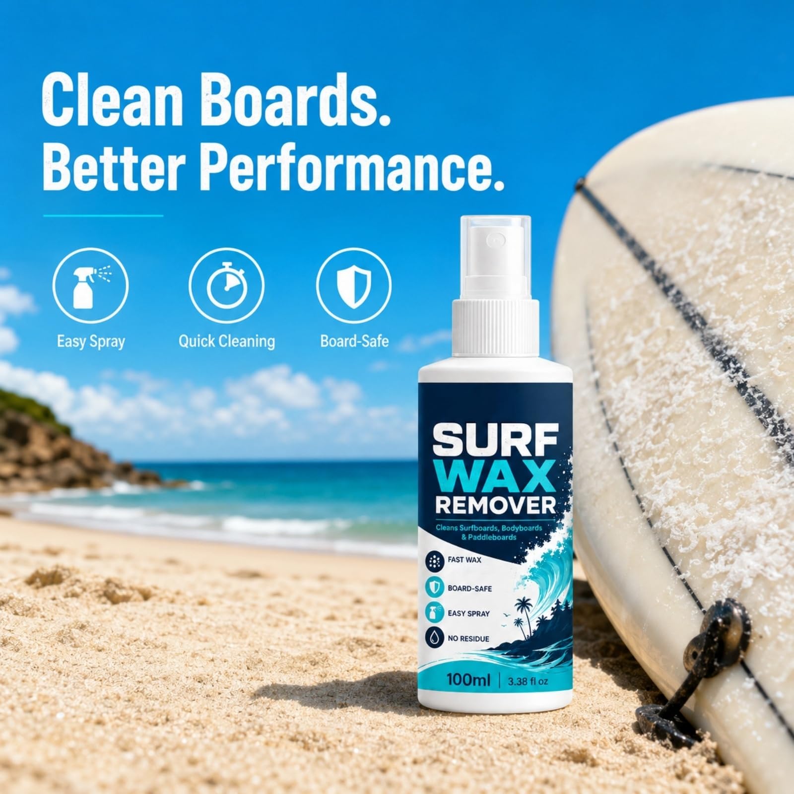 Surfbrett-Wachsentferner-Spray, schnell wirkende Reinigungsformel, schonend für Gelcoat, entfernt Rückstände und Schmutz, stellt die Oberfläche von Surfbrettern, Paddleboards und Bodyboards (6pcs)
