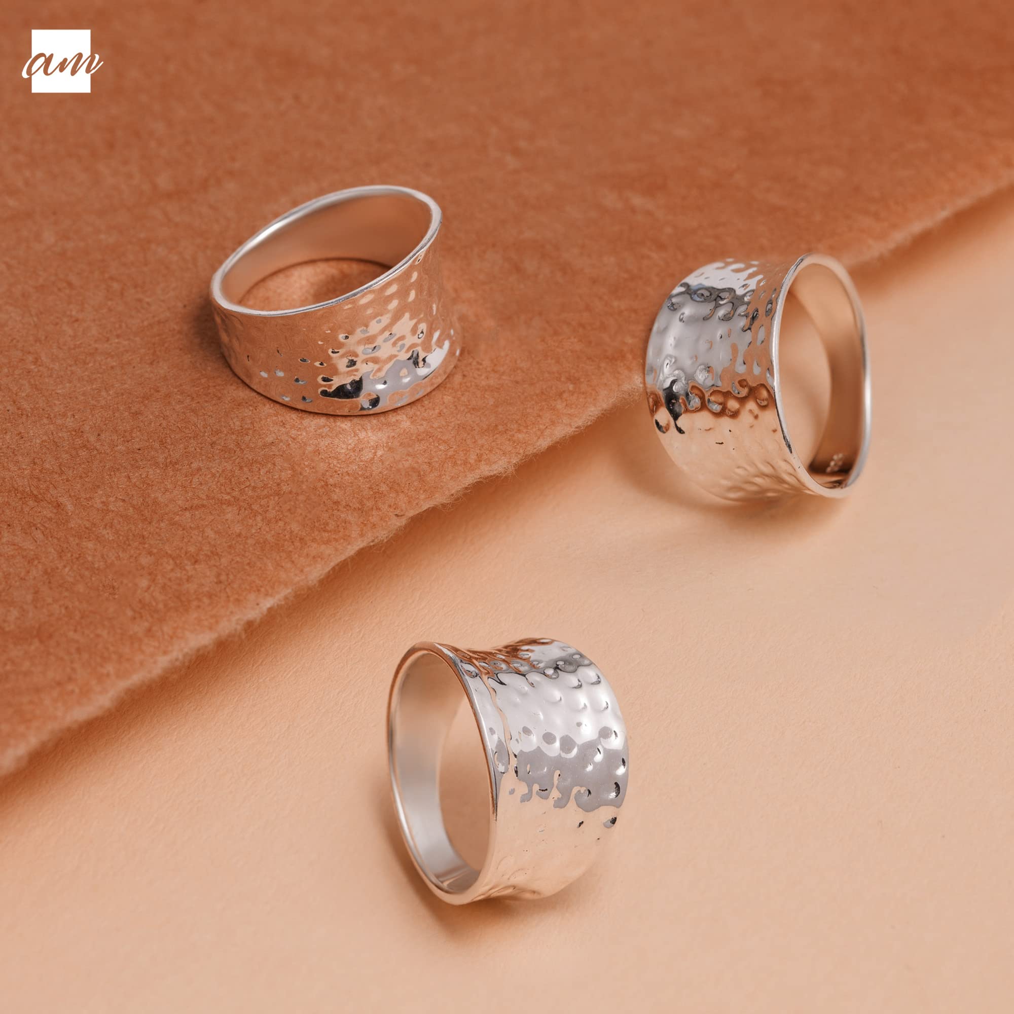 Amberta Anillo para Mujer en Plata de Ley 925 con Efecto Martillado