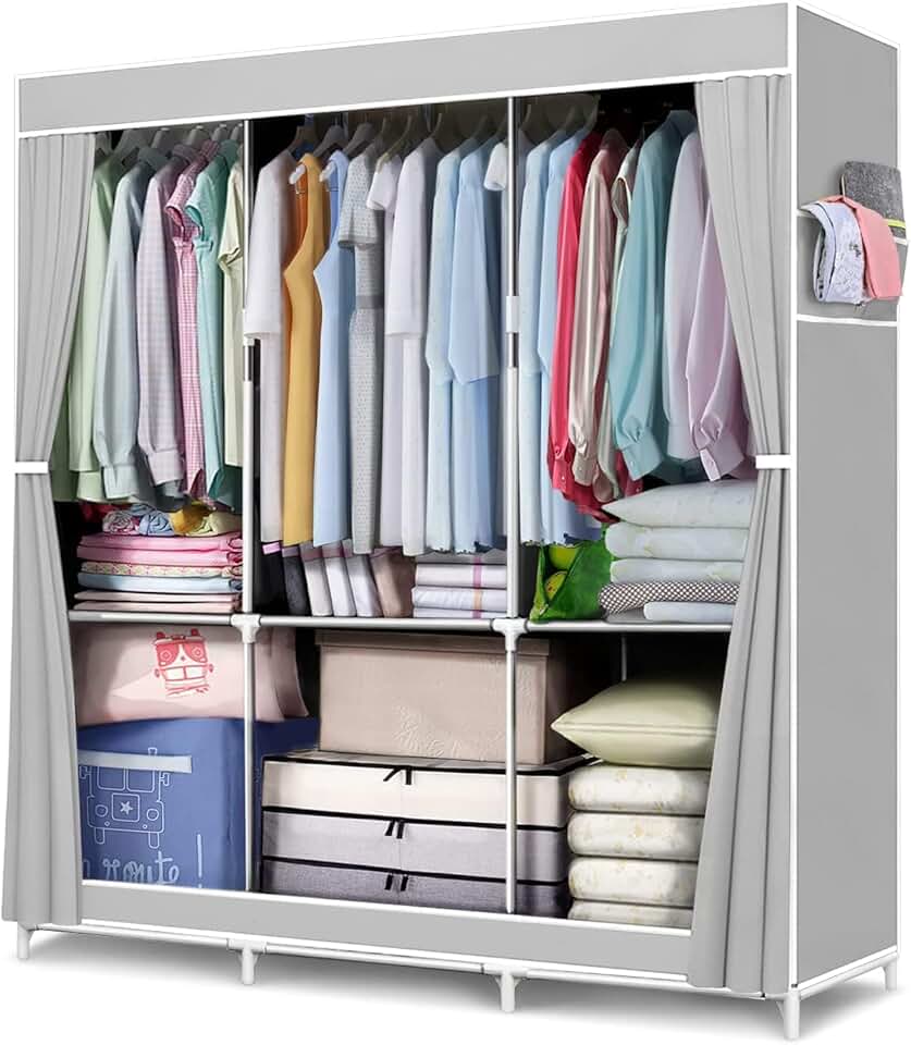 Guarda-roupa Portátil Dobrável Armazenagem do Organizadores Guarda Roupa Modulado Solteiro Multiuso (CINZA SILVER)