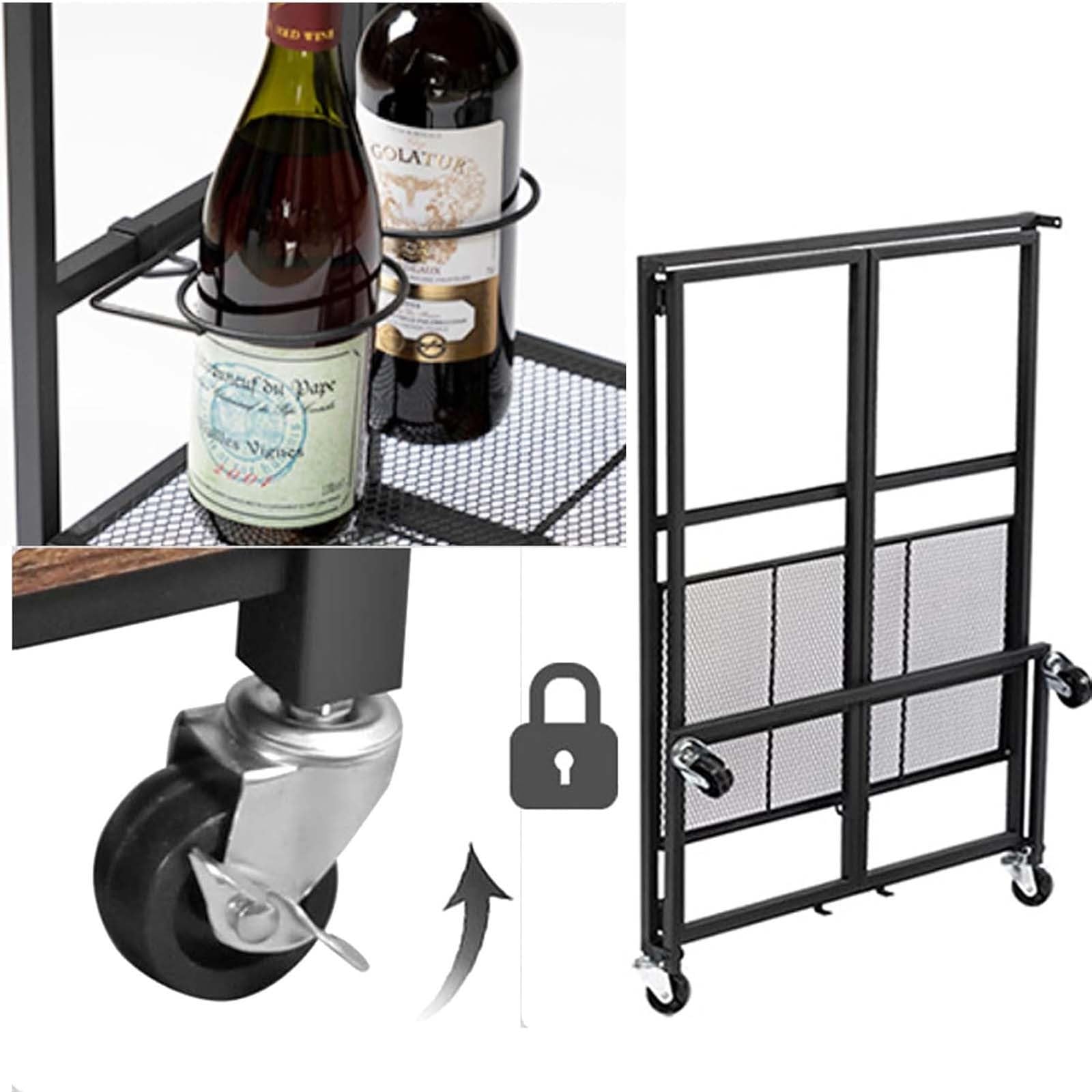Carrello per Bevande, Carrello Bar a 4 Ripiani, Carrello per servire Il tè su Ruote bloccabili, portabottiglie Indipendente per Sala da Pranzo e Soggiorno