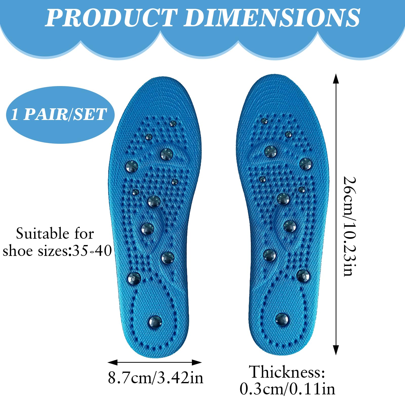 Plantillas Magneticas Adelgazantes para Fascitis Plantar Ortopedicas Masaje de Pies Aliviar Reflexología Acupresión Unisex (S(35-40))