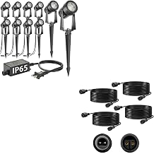 SUNTHIN 10 Pack Warm White Landscape Lighting with 4pcs 6.5FT Extension Cord for Outdoor Extend The Illumination Range