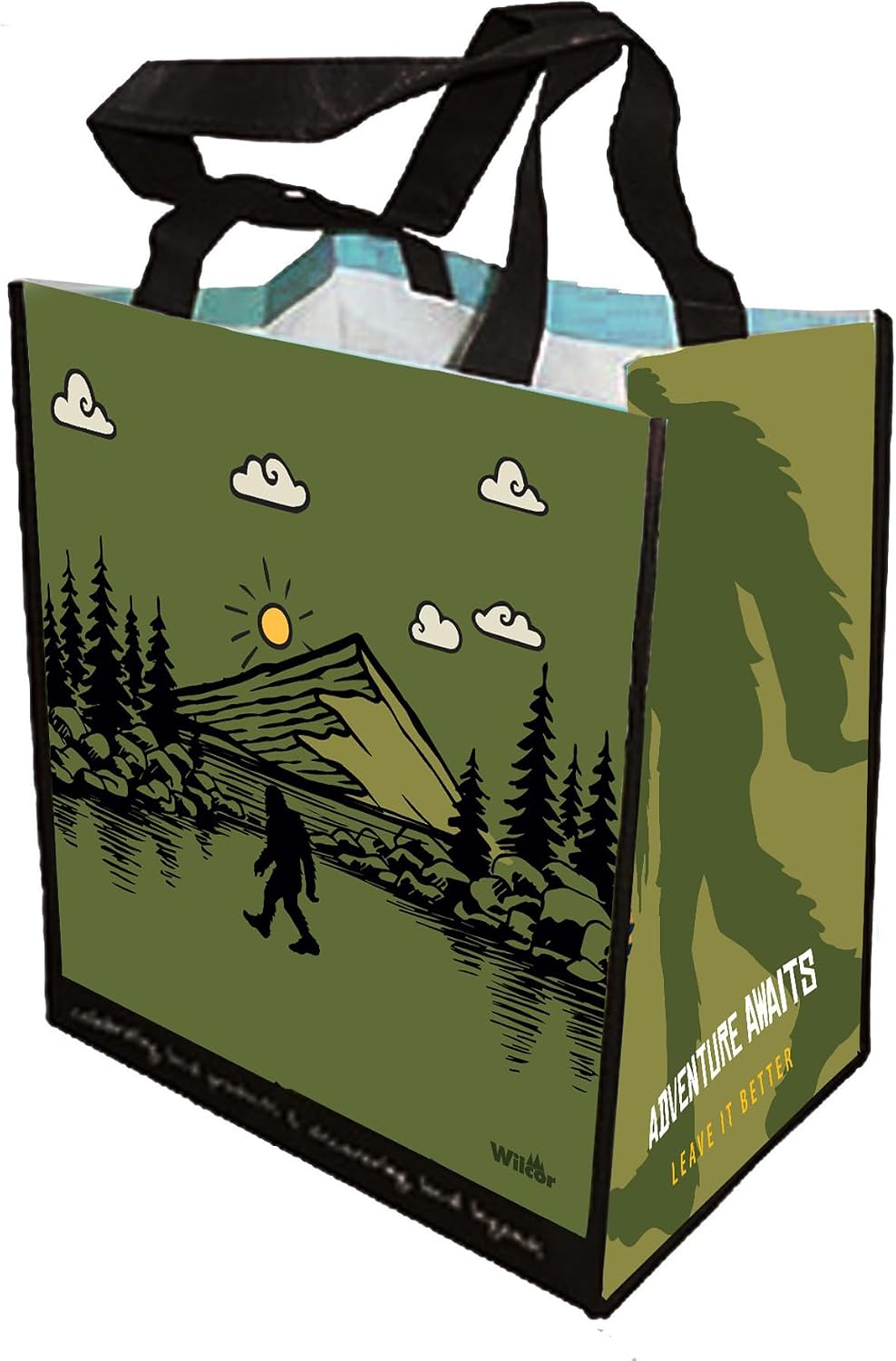 Wilcor 4 pieces Bigfoot Green Mountain Scene Reusable Shopping Bags Travel Sasquatch