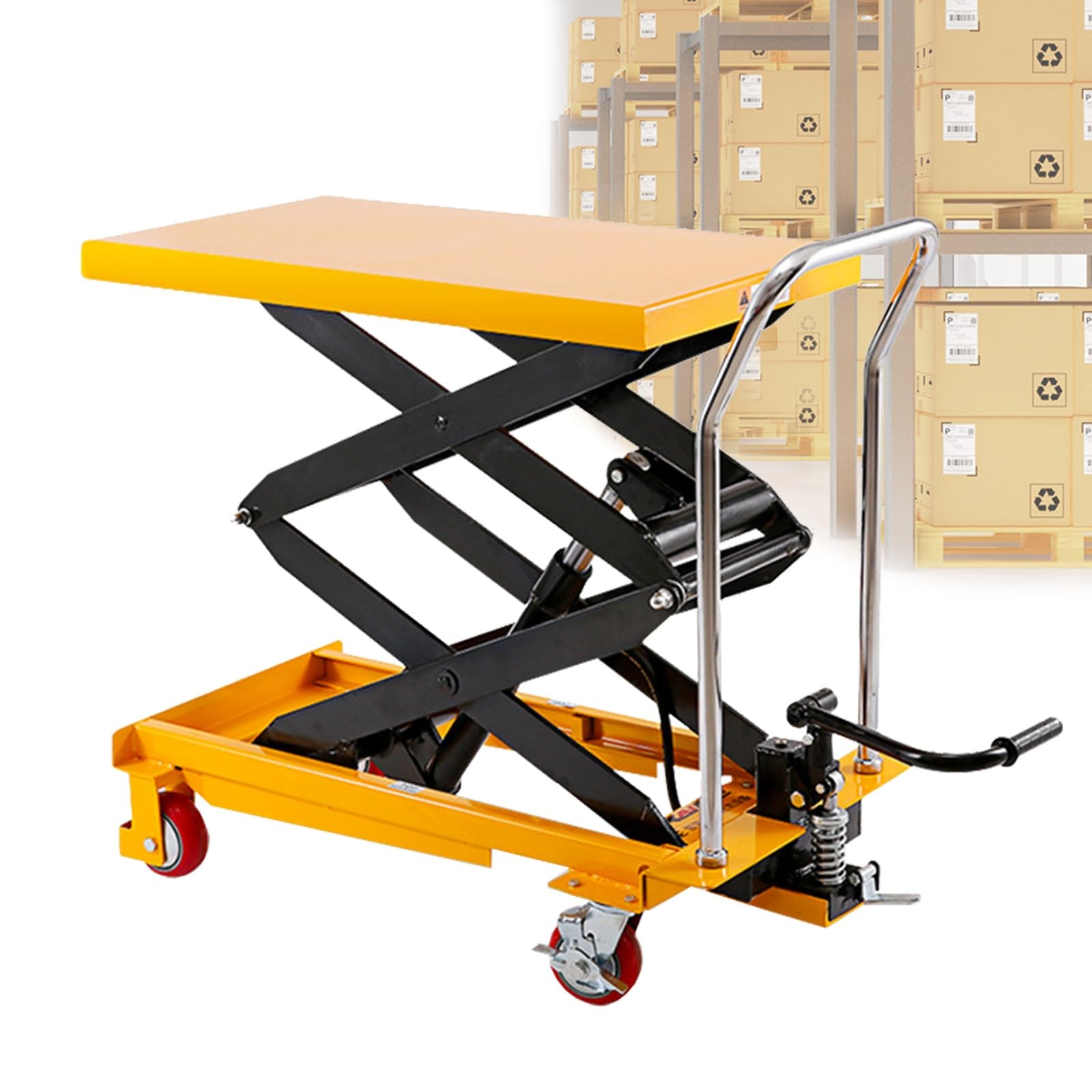 Genérico 330 LB Carretilla Elevadora HidráUlica, Mesa Elevadora HidráUlica de Doble Tijera con 4 Ruedas, Transpaleta HidráUlica para Materiales, Carrito para ManipulacióN Y Transporte de Materiales