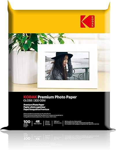 Kodak 200 GSM 4R (4x6) Glossy Photo Paper Water Resistant, Pack of 100 sheets, Compatible with all Inkjet Printers