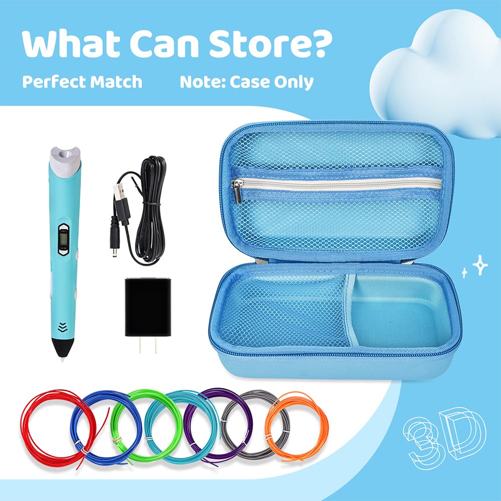 Custodia rigida per penna per stampa 3D SCRIB3D P1/MYNT3D Super 3D Pen antiurto custodia da viaggio rigida anti-goccia con tasca in rete per filamento PLA e caricabatterie, Blu